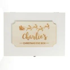 Personalised Wooden Christmas Eve Box with Santa Sleigh Plaque Cheap