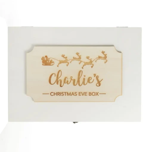 Personalised Wooden Christmas Eve Box with Santa Sleigh Plaque Cheap