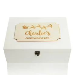 Personalised Wooden Christmas Eve Box with Santa Sleigh Plaque Cheap