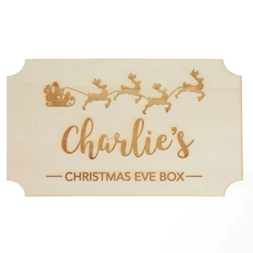 Personalised Wooden Christmas Eve Box with Santa Sleigh Plaque Cheap