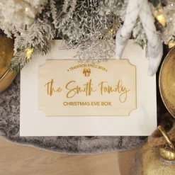 Personalised Wooden Christmas Eve Box with Family Est. Plaque Online