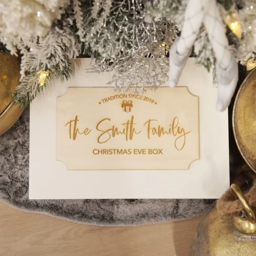 Personalised Wooden Christmas Eve Box with Family Est. Plaque Online