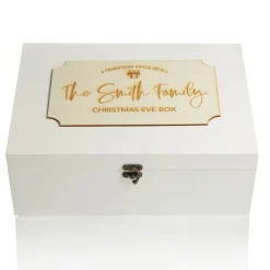Personalised Wooden Christmas Eve Box with Family Est. Plaque Online