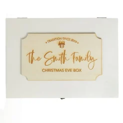 Personalised Wooden Christmas Eve Box with Family Est. Plaque Online