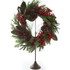 Pinecone and Red Berry Mixed Leaf Christmas Wreath Clearance