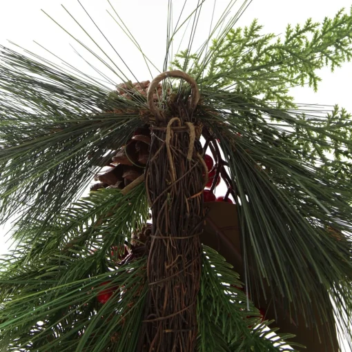 Pinecone and Red Berry Mixed Leaf Christmas Teardrop Swag Fashion