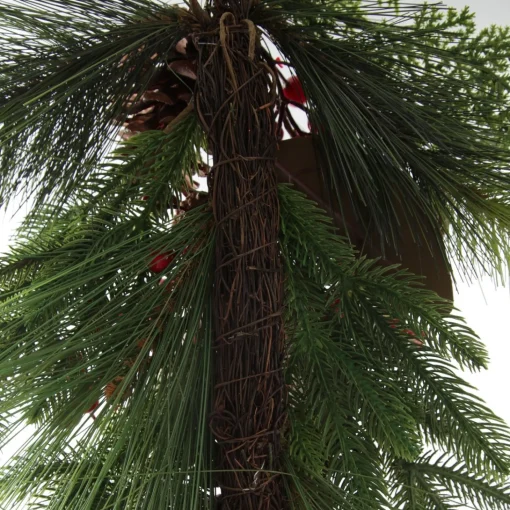 Pinecone and Red Berry Mixed Leaf Christmas Teardrop Swag Fashion
