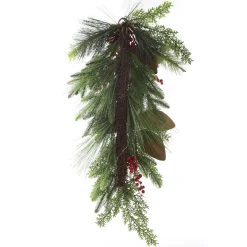 Pinecone and Red Berry Mixed Leaf Christmas Teardrop Swag Fashion