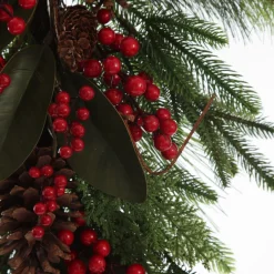 Pinecone and Red Berry Mixed Leaf Christmas Teardrop Swag Fashion