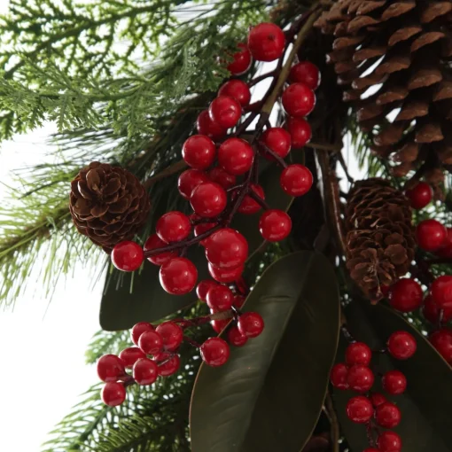 Pinecone and Red Berry Mixed Leaf Christmas Teardrop Swag Fashion
