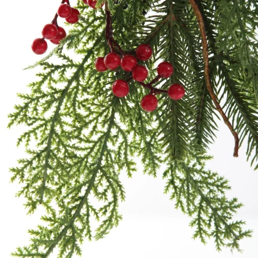 Pinecone and Red Berry Mixed Leaf Christmas Teardrop Swag Fashion