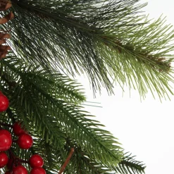 Pinecone and Red Berry Mixed Leaf Christmas Teardrop Swag Fashion