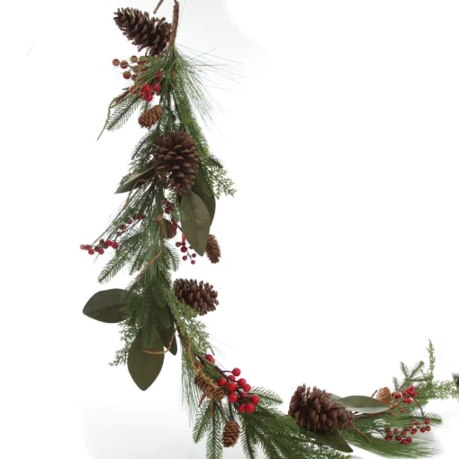 Pinecone and Red Berry Mixed Leaf Christmas Garland Store
