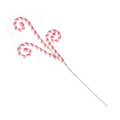 Pink and White Velvet Candy Cane Pick New