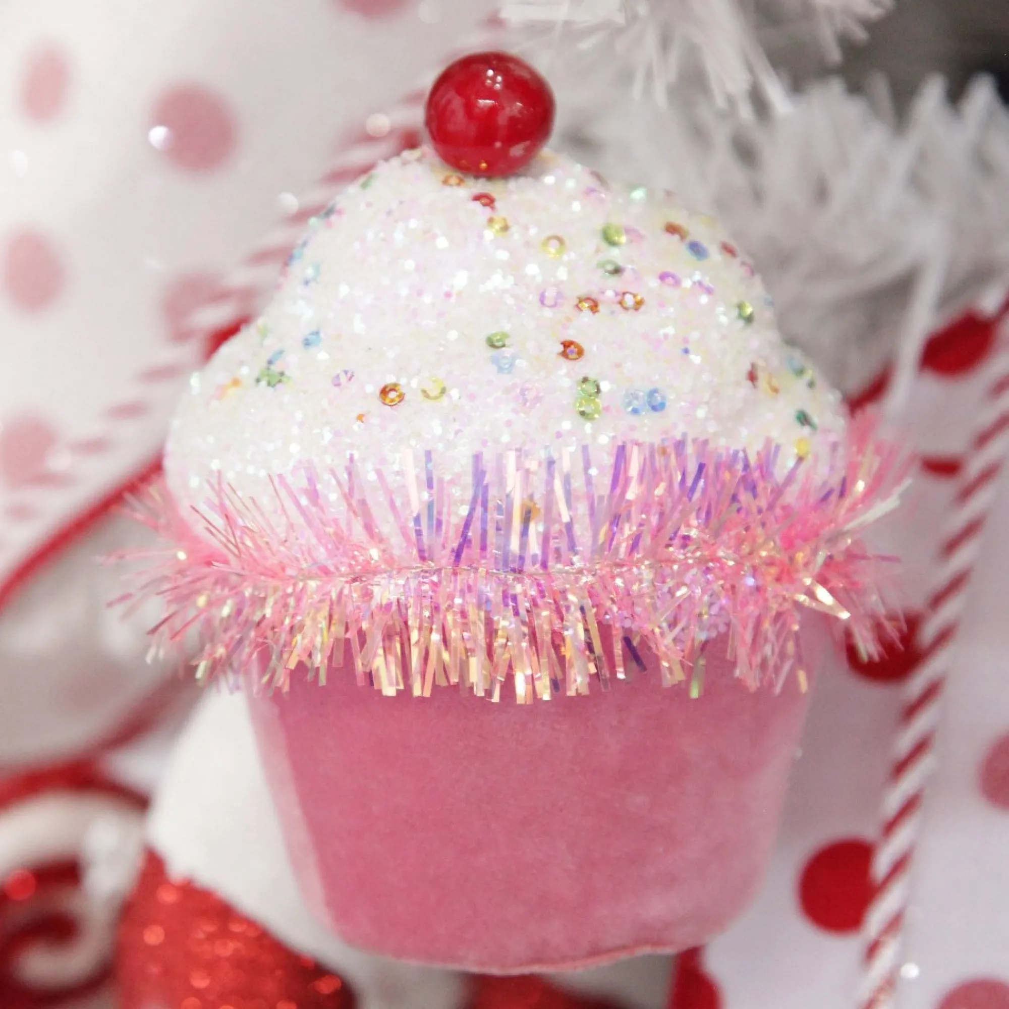 Pink Cupcake with Frosting and Sprinkles Christmas Tree Decoration Fashion
