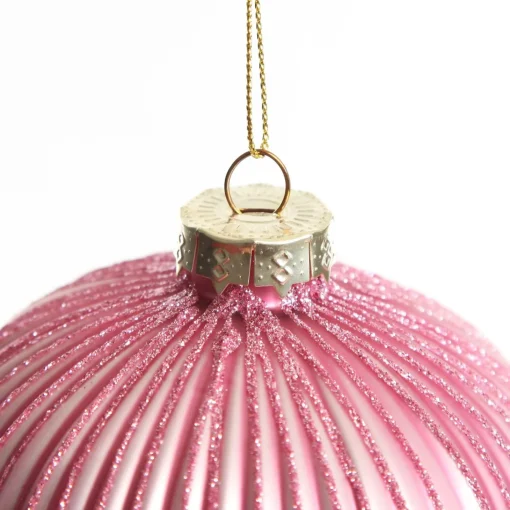 Pink Glass Ribbed Onion Christmas Bauble Clearance