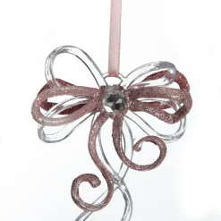 Pink Glitter and Clear Acrylic Bow Tree Decoration Sale