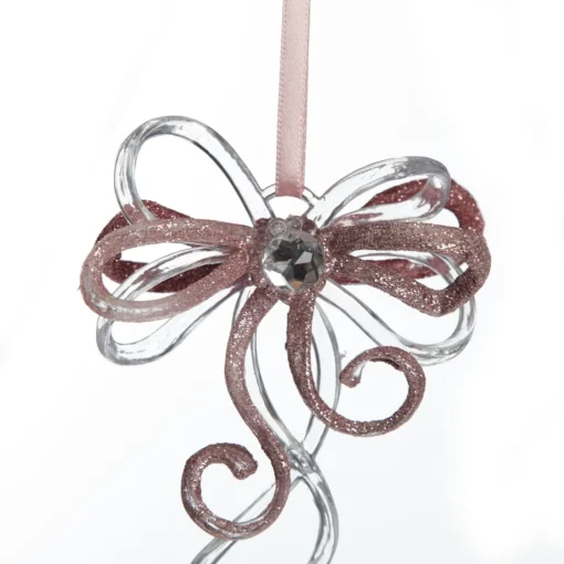 Pink Glitter and Clear Acrylic Bow Tree Decoration Sale