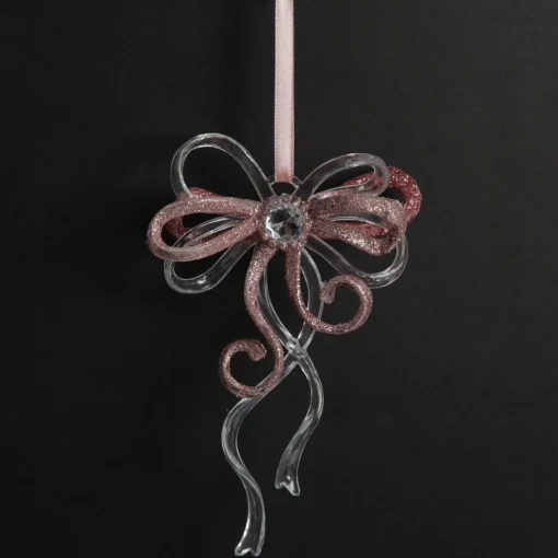 Pink Glitter and Clear Acrylic Bow Tree Decoration Sale