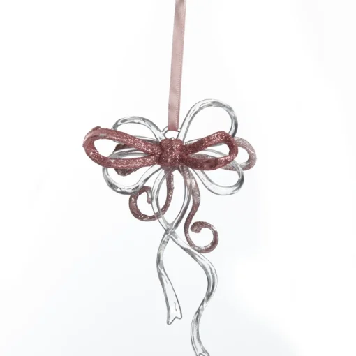 Pink Glitter and Clear Acrylic Bow Tree Decoration Sale