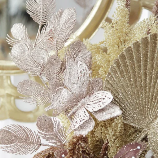 Pink Glitter Feathers with Butterfly Spray Pick Online