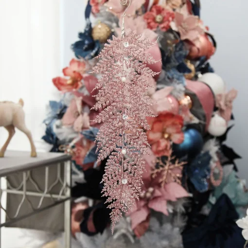 Pink Glitter Fern and Pearl Christmas Tree Decoration Outlet