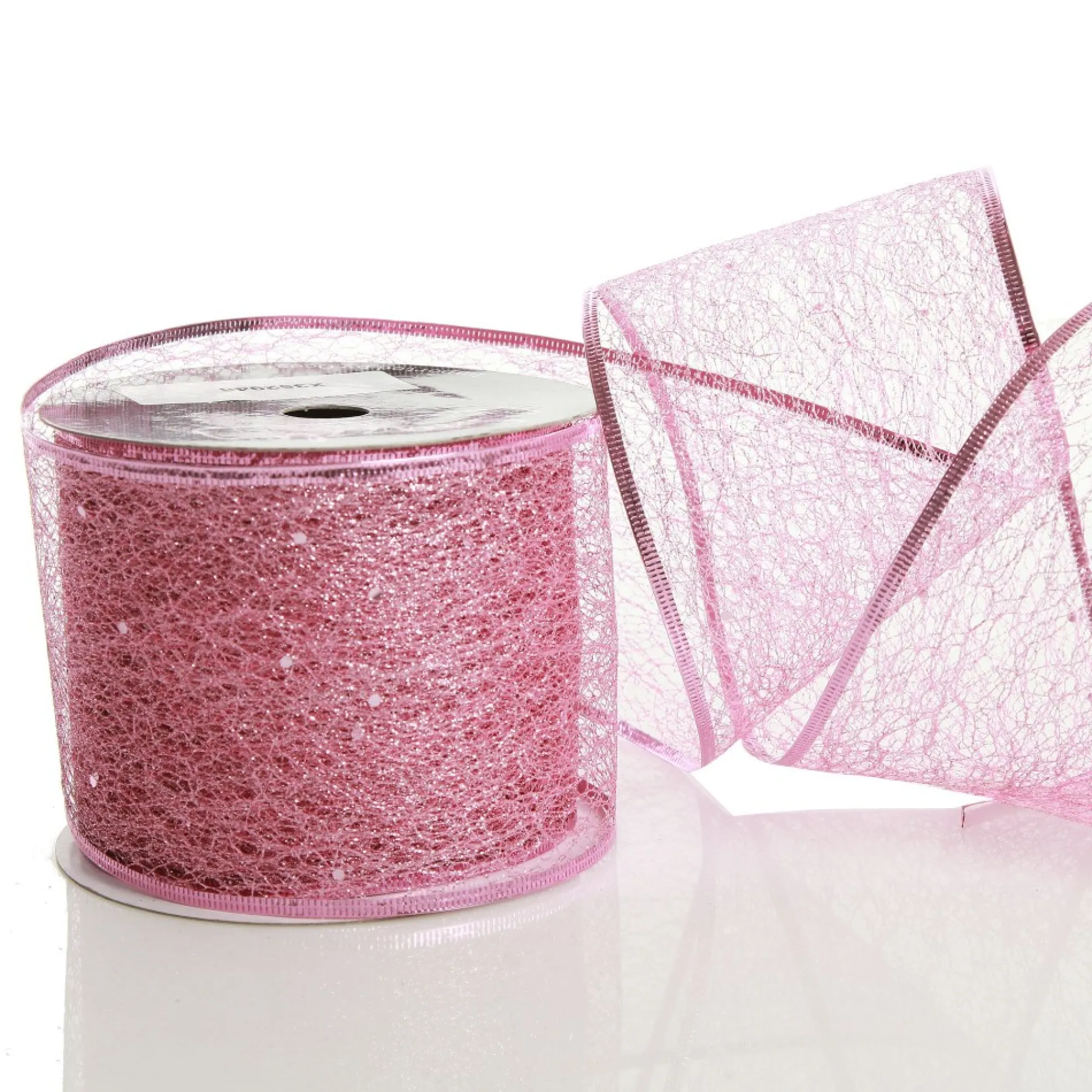 Pink Spider Mesh Wired Christmas Ribbon Garland Online