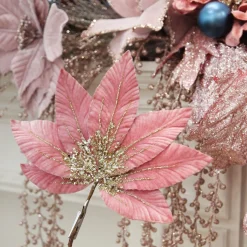 Pink Velour Fan Flower Clip with Jewel Centre Flash Sale