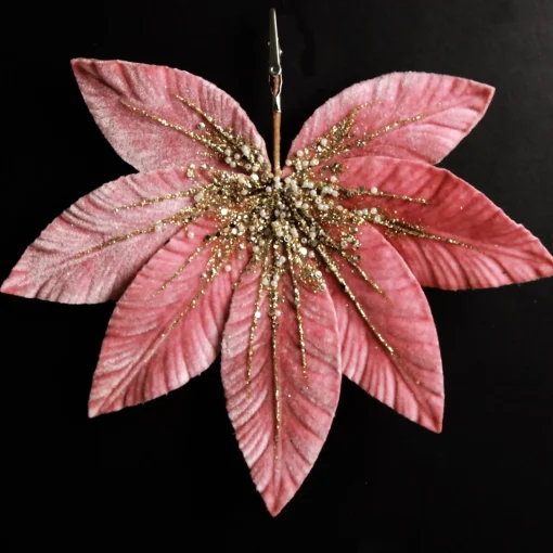 Pink Velour Fan Flower Clip with Jewel Centre Flash Sale