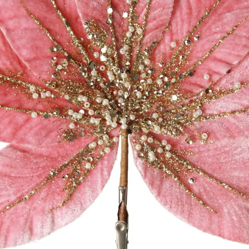 Pink Velour Fan Flower Clip with Jewel Centre Flash Sale