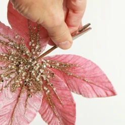 Pink Velour Fan Flower Clip with Jewel Centre Flash Sale