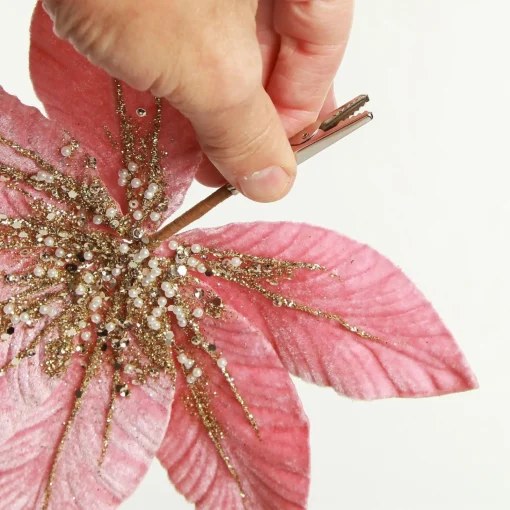 Pink Velour Fan Flower Clip with Jewel Centre Flash Sale