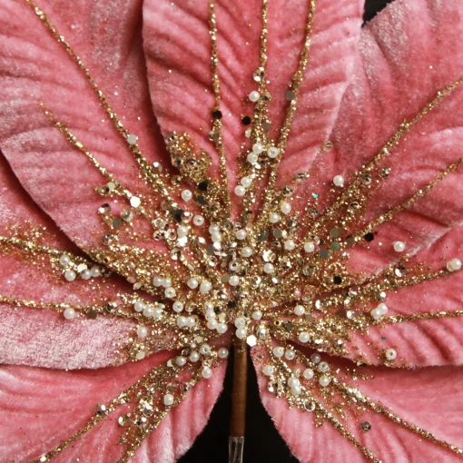 Pink Velour Fan Flower Clip with Jewel Centre Flash Sale