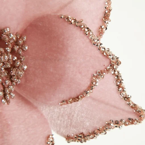 Pink Velour Poinsettia Flower Stem with Glitter Edge Cheap