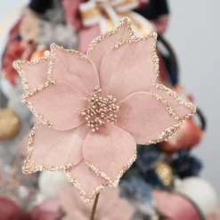 Pink Velour Poinsettia Flower Stem with Glitter Edge Cheap