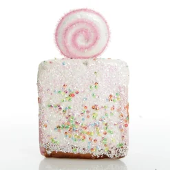 Pink Velvet Cake Slice with Frosting and Sprinkles Tree Decoration Online