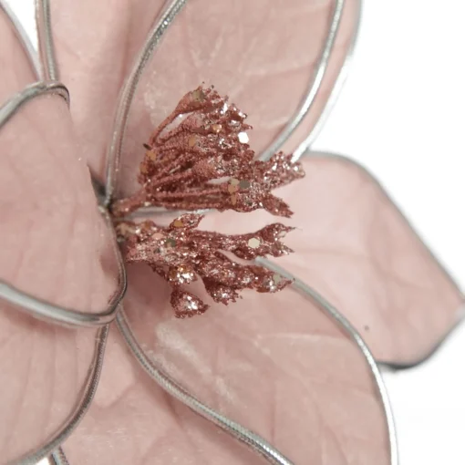 Pink Velvet Flower Stem with Silver Trim Hot