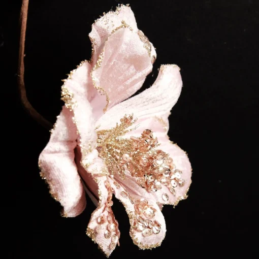 Pink Velvet Magnolia Flower with Champagne Sequin Tips Outlet