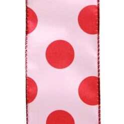 Pink with Red Dots Wired Christmas Ribbon Shop