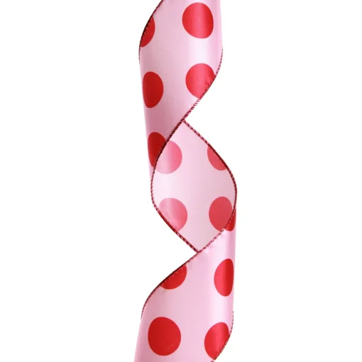 Pink with Red Dots Wired Christmas Ribbon Shop