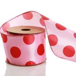 Pink with Red Dots Wired Christmas Ribbon Shop