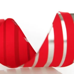 Red & Silver Diagonal Stripe Wired Ribbon New