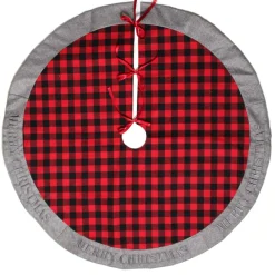 Red and Black Buffalo Check Christmas Tree Skirt Hot