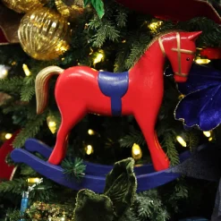 Red and Blue Rocking Horse Christmas Ornament Best