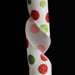Red and Green Dots Wired Christmas Ribbon Outlet