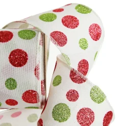 Red and Green Dots Wired Christmas Ribbon Outlet