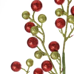 Red and Green Glitter Ball Christmas Pick Store