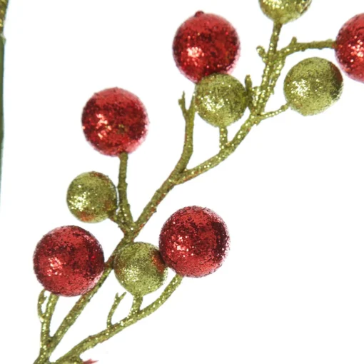 Red and Green Glitter Ball Christmas Pick Store