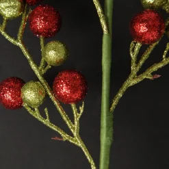 Red and Green Glitter Ball Christmas Pick Store