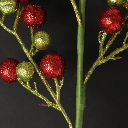 Red and Green Glitter Ball Christmas Pick Store